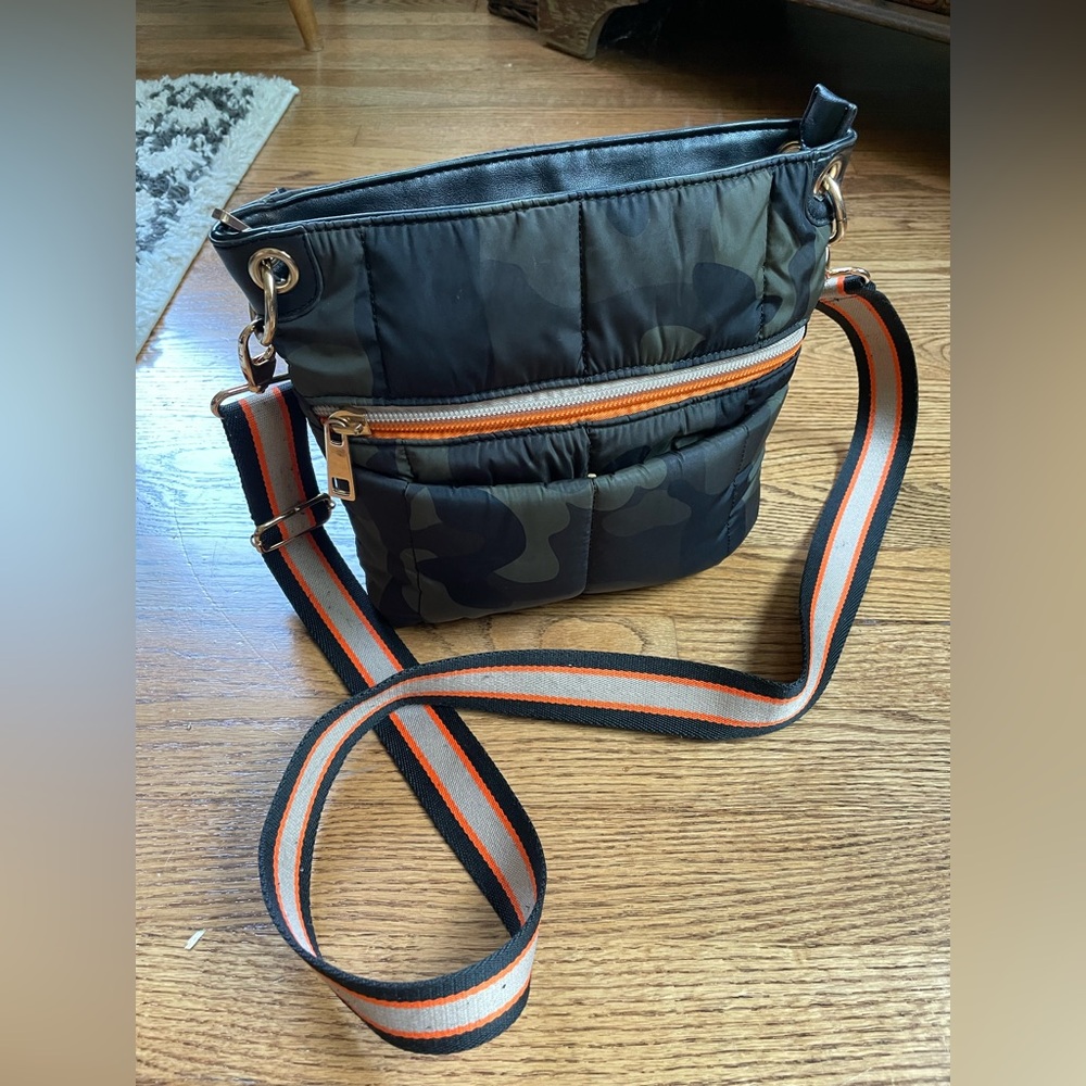 Chinese Laundry Black & Green Camo Crossbody Bag with Adjustable Guitar Strap